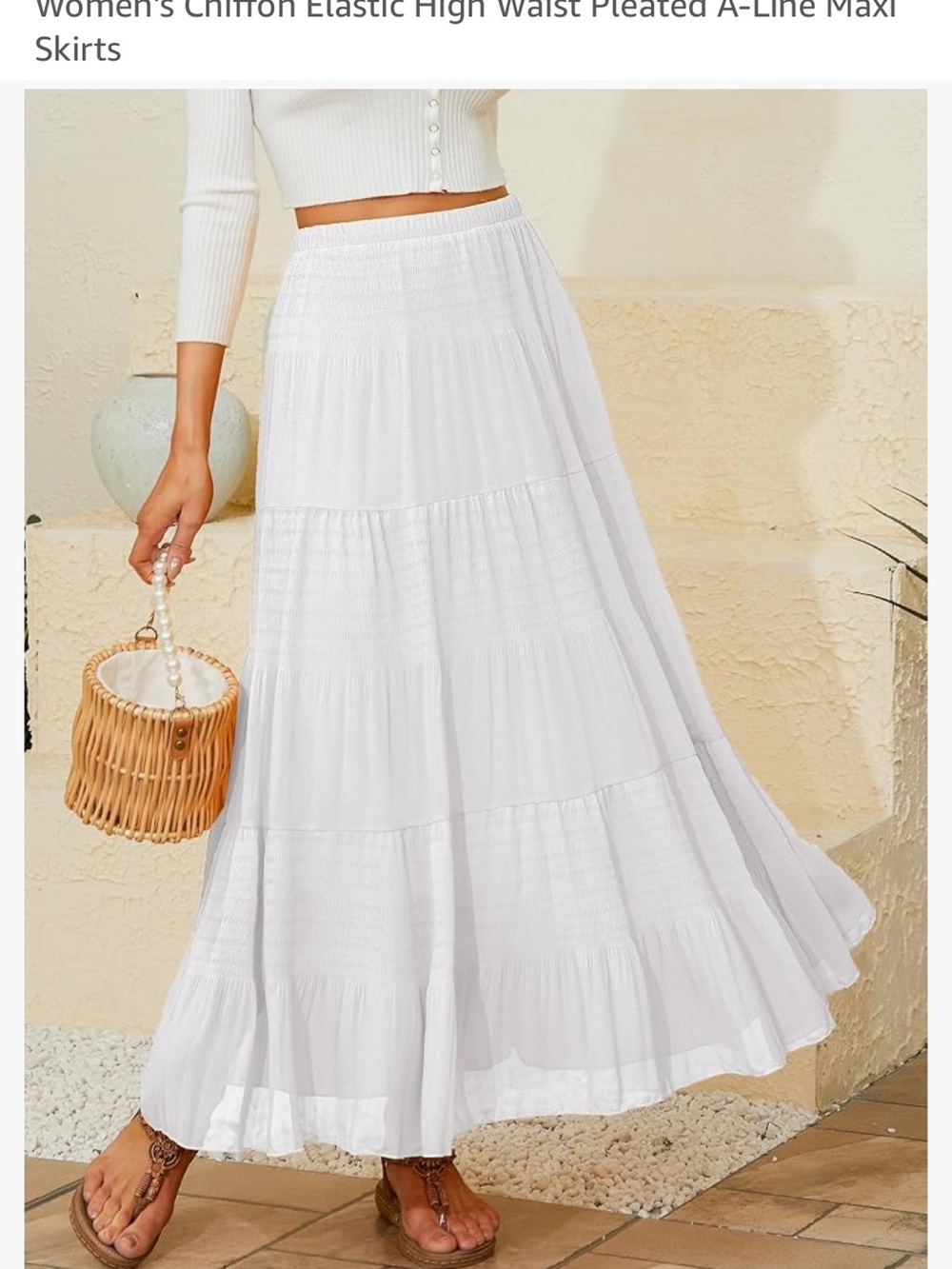 White Maxi A-Line Pleated Chiffon Skirt - Women, Medium